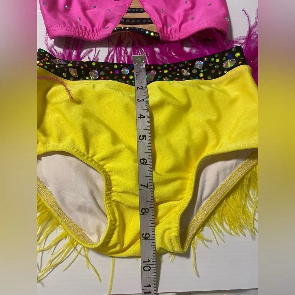 Custom solo dance costume sassy feather contemporary jazz 2 piece LC child/SA
